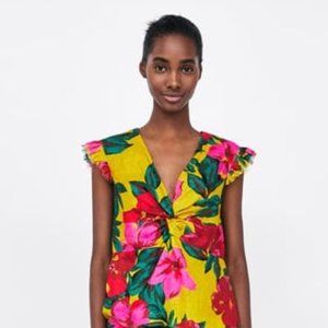 Zara Basic Floral Linen Top